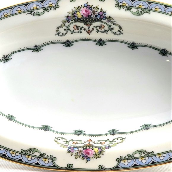 Noritake Bowl Favorita Antique Dish Celery Relish Pickle Blue Gold Trim 8.5" - Picture 2 of 3